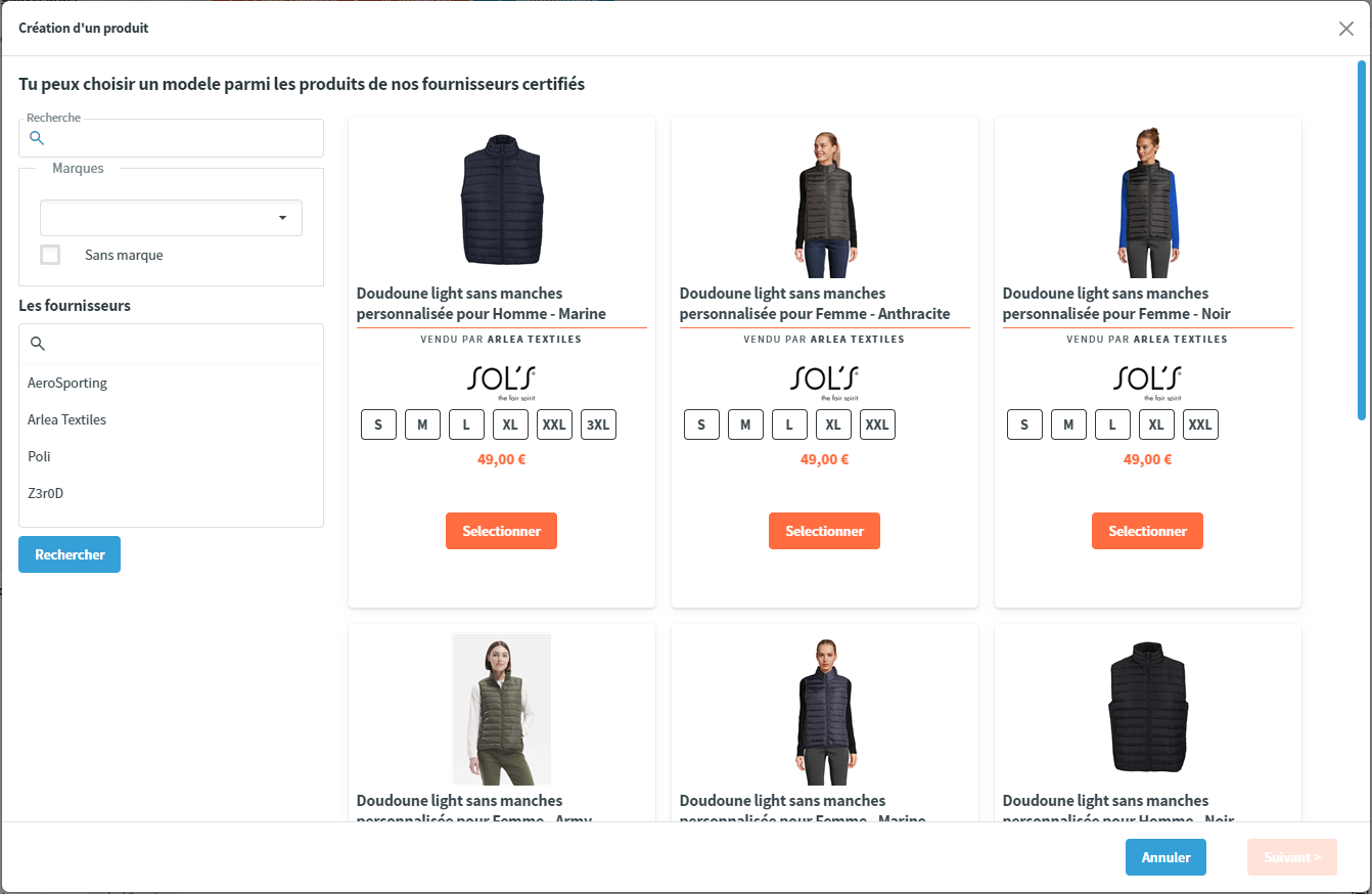 Création d'un produit